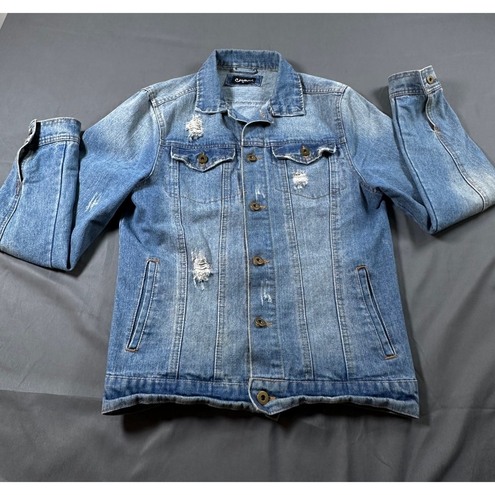 Carbon Distressed‎ Denim Jacket Light Wash Button Front Trucker Small Distressed